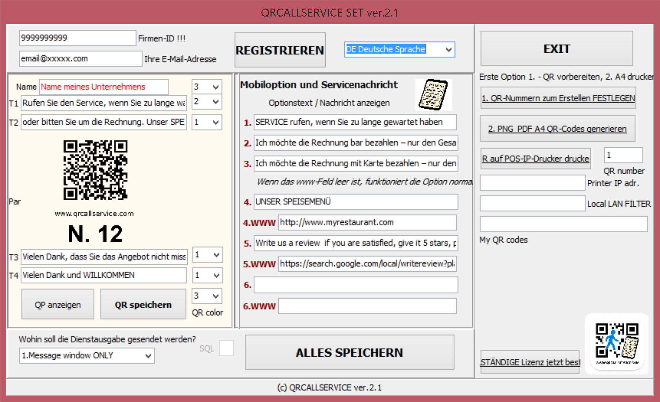 Einrichtung der QRCallService-Anwendung