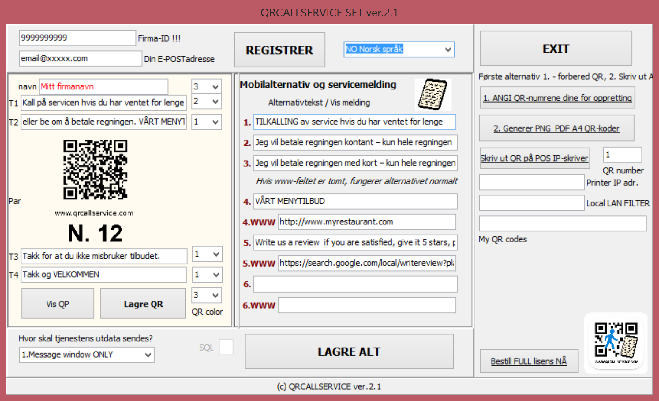 Oppsett av QRCallService-applikasjonen